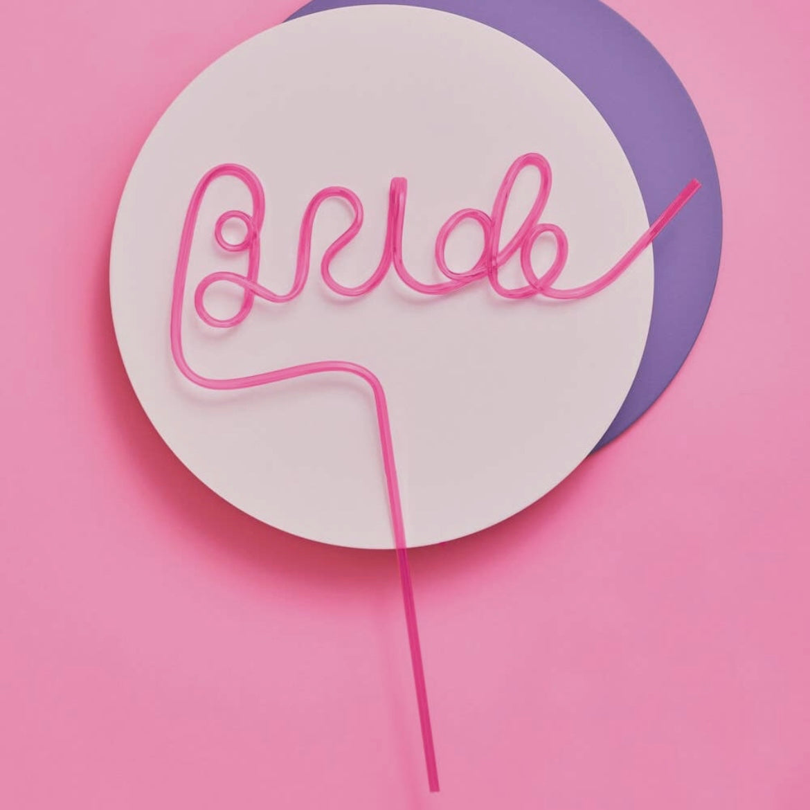 Pink BRIDE Cursive Straw Bachelorette Party Bridal Shower