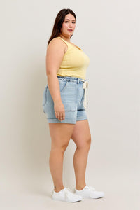 LIGHT WASH JOGGERS HIGH WAIST CUFFED DENIM SHORTS BY JUDY BLUE-PLUS