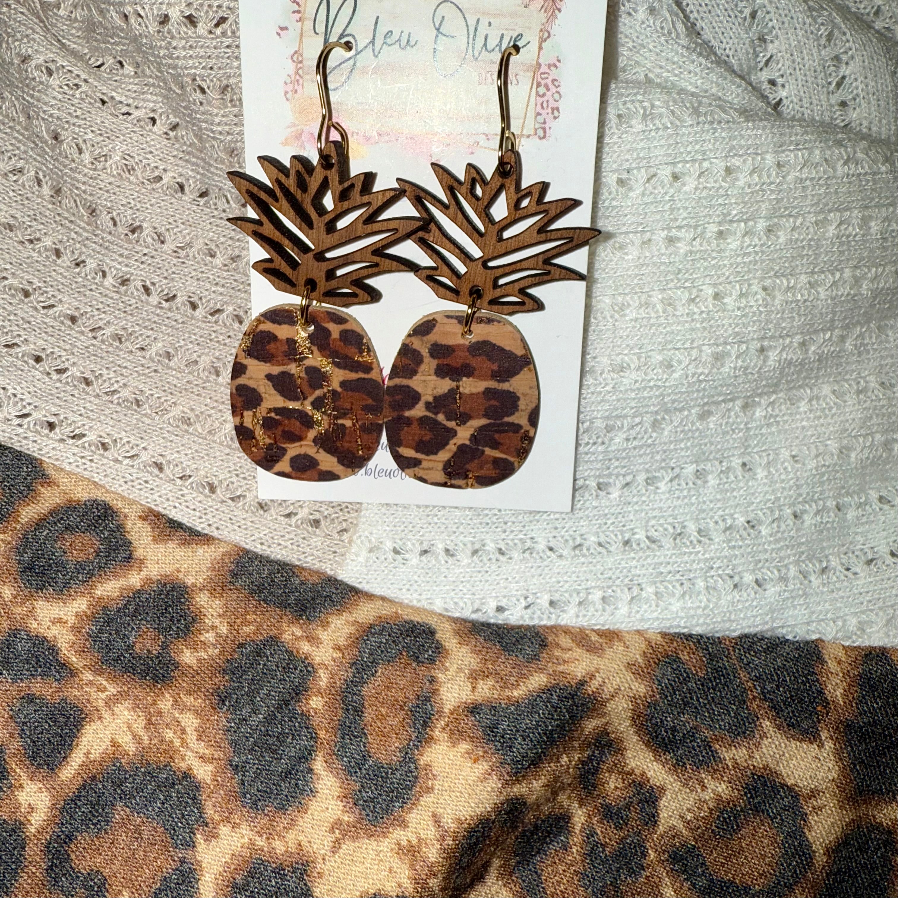 WOOD TOPPER FOR "CROWN" OF LEATHER PINEAPPLE HANDMADE EARRINGS BY B.O.D