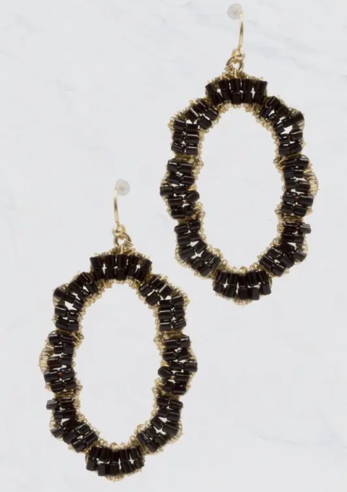 BEADED GEOMETRIC SHAPE-OVAL SPARKLE EARRINGS