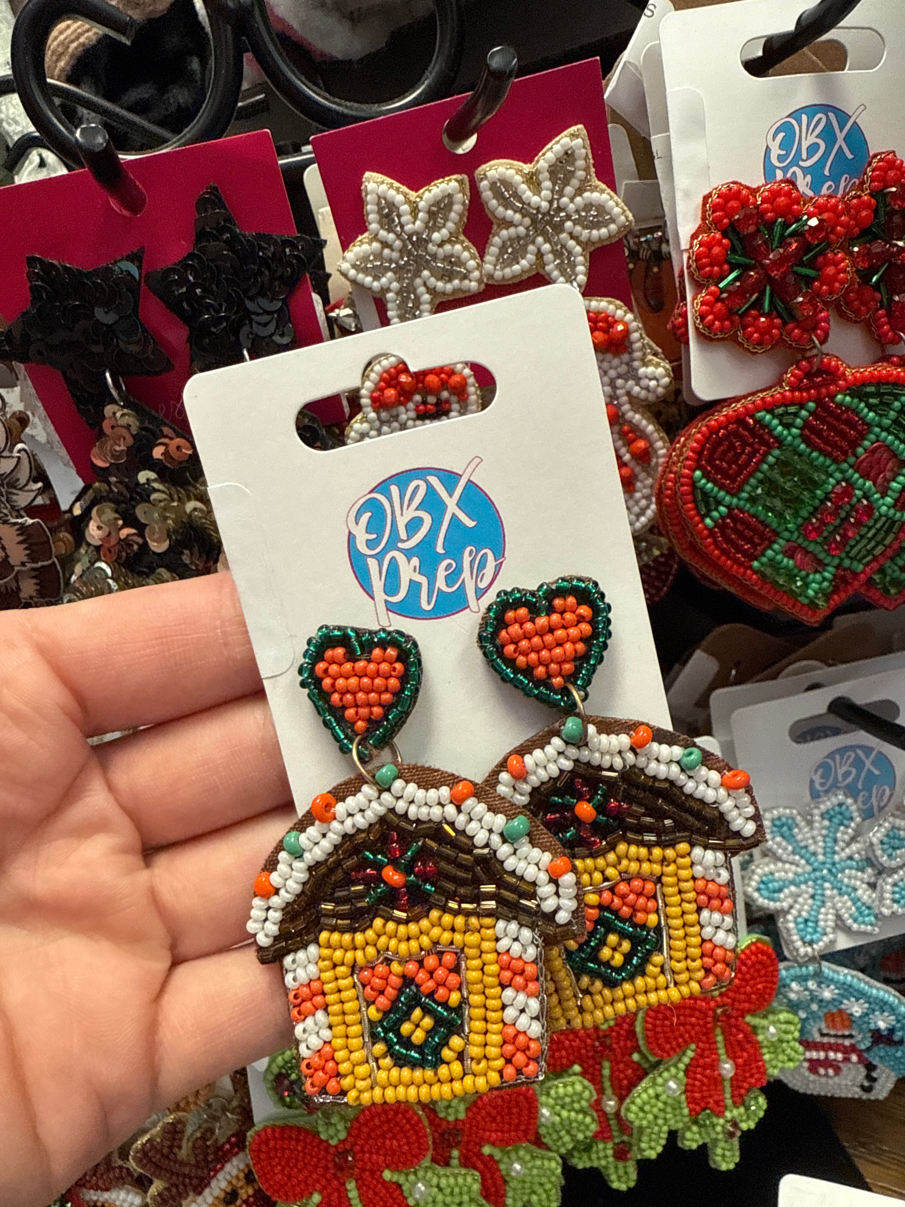 GINGERBREAD HOUSE CHRISTMAS SEEDBEAD DANGLE EARRINGS