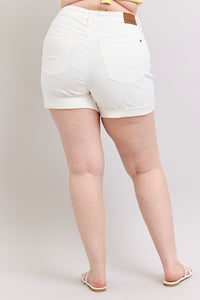 WHITE DOUBLE ROLL CUFFED JUDY BLUE SHORTS-PLUS