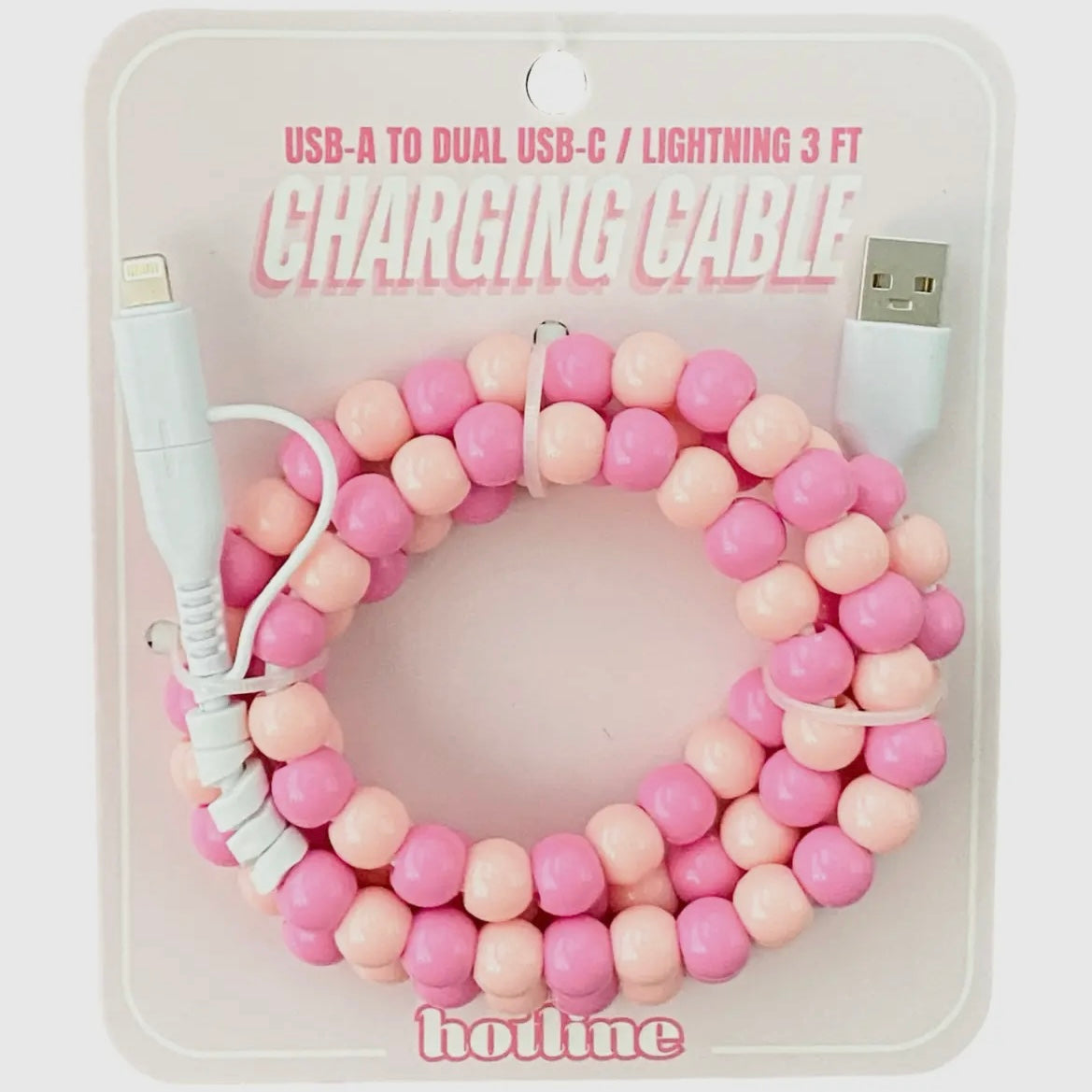 FANCY SMANCY BEADED CHARGING CABLES (USB-A TO DUAL USB-C / LIGHTENING 3 FOOT