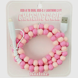 FANCY SMANCY BEADED CHARGING CABLES (USB-A TO DUAL USB-C / LIGHTENING 3 FOOT
