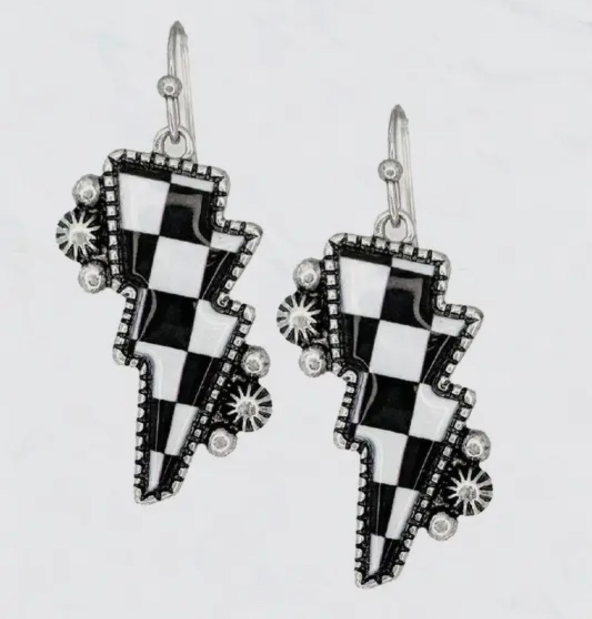 LIGHTNING BOLT CHECKERED PRINT EARRINGS