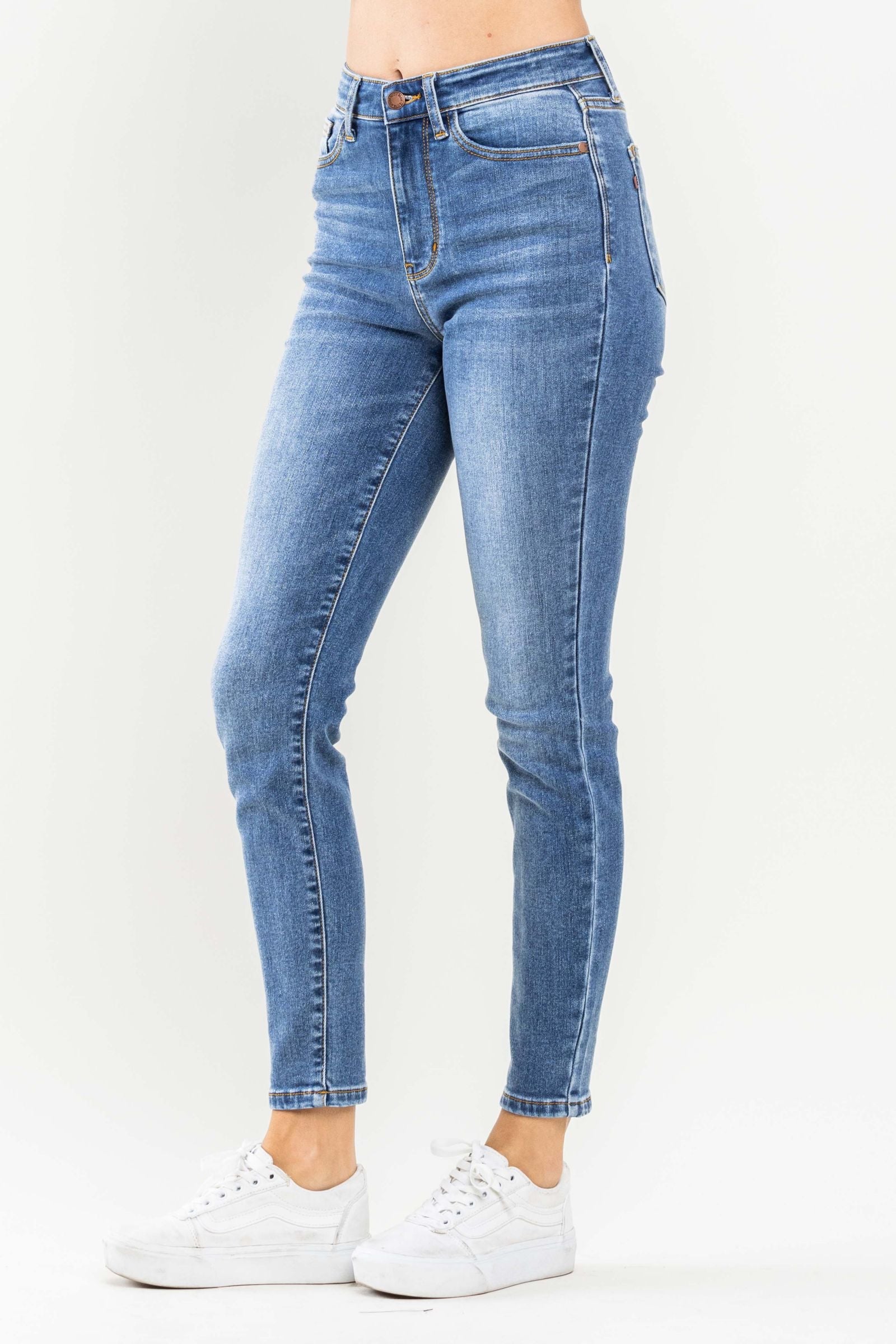 High Waist Medium Wash Classic Thermal Skinny Judy Blue Denim-PLUS