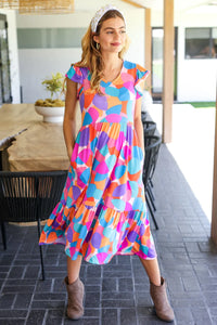 BOLD BEAUTIFUL MULTI COLOR ABSTRACT FLORAL FIT & FLARE MIDI/MAXI DRESS