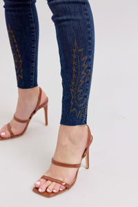 DARKWASH WESTERN EMBROIDERY DETAIL HIGH WAIST SKINNY JUDY BLUE DENIM