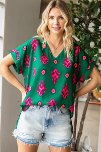 EMERALD GREEN WITH HOT PINK DESIGN TOP