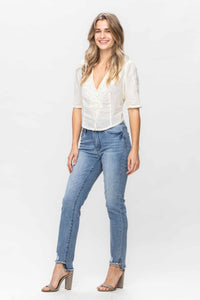 MEDIUM WASH MID RISE COOL DENIM SUSTAINABLE RELAXED JUDY BLUE DENIM