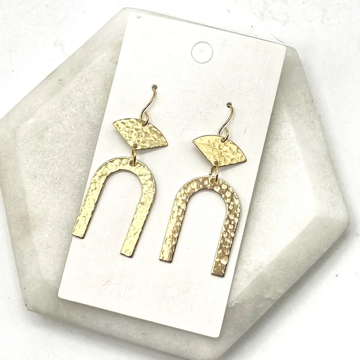 GOLD JOAN METAL BRASS UPSIDE DOWN U SHAPE MODERN STATEMENT HANDMADE BBB EARRINGS