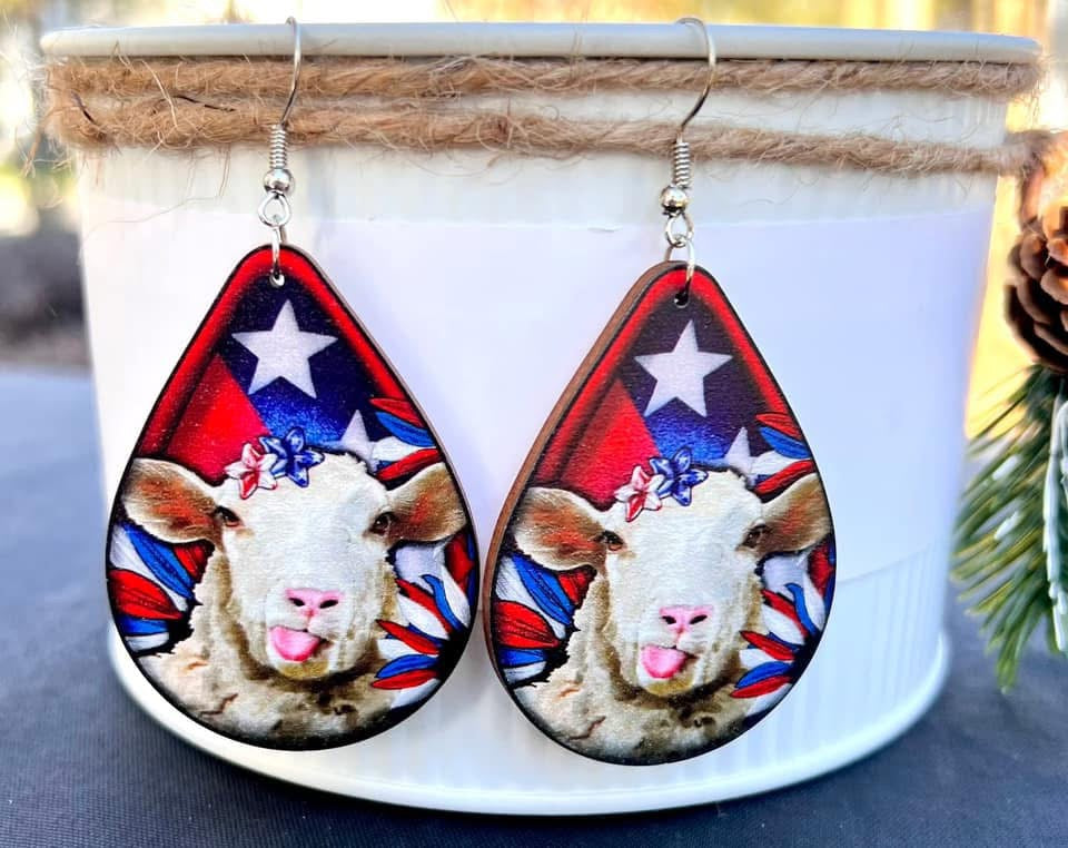 USA PATRIOTIC COW RWB EARRINGS- SALE- 1 LEFT