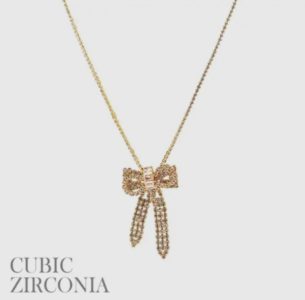 RHINESTONE GOLD BOWS CRYSTAL-STONES NECKLACE