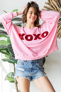 PINK XOXO OVERSIZED SEQUIN PATCH SWEATSHIRT-PLUS