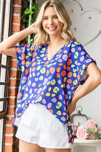 ROYAL BLUE MULTI ABSTRACT ANIMAL TOP