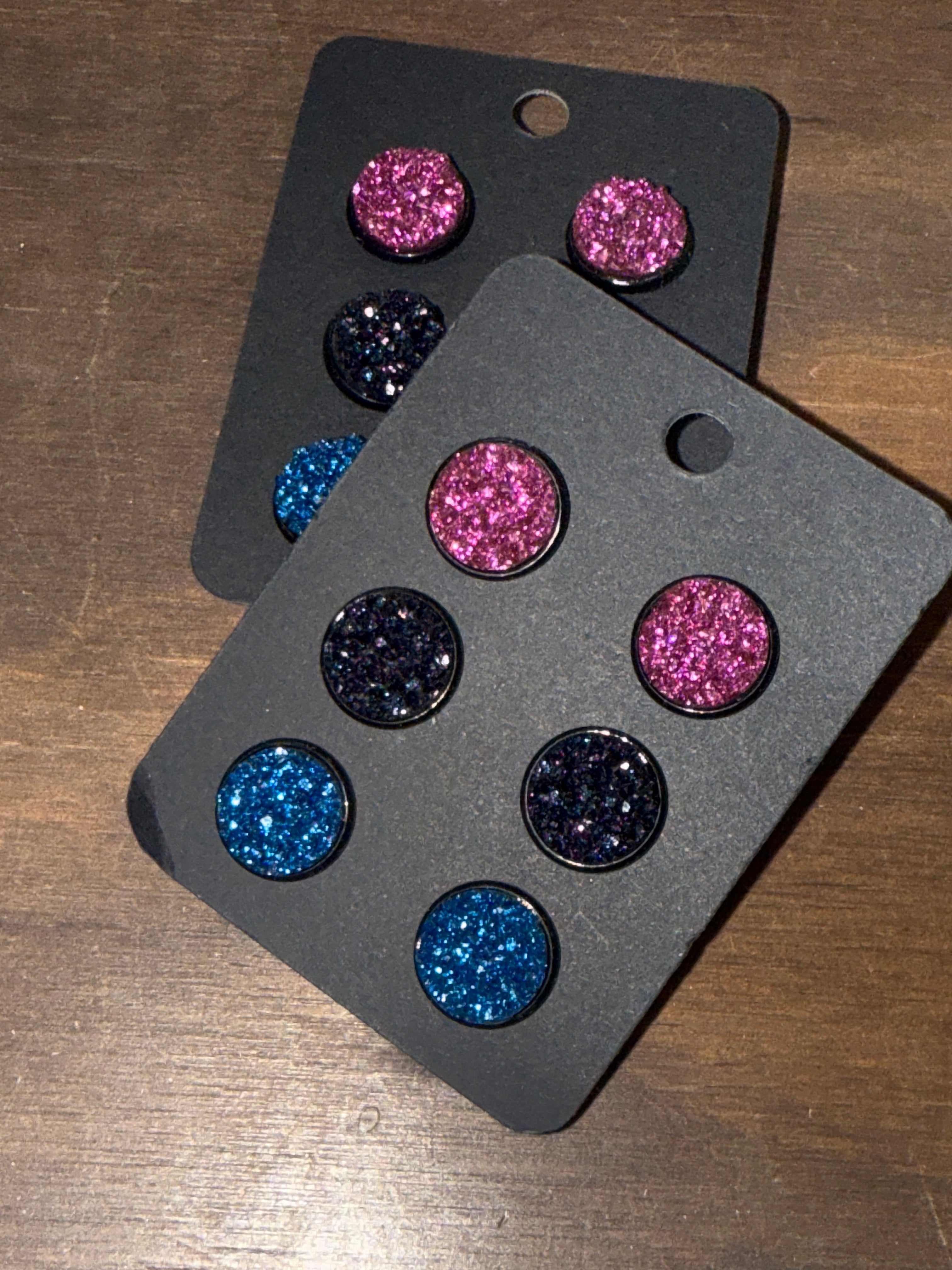 Princess Anna 3 Pack Black Druzy 12mm Earring Set of 3 - SALE