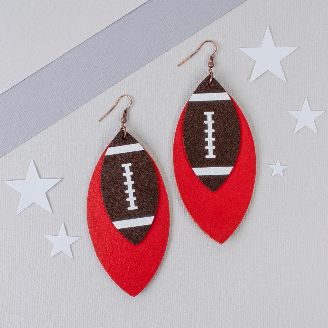 LAYERED FOOTBALL LEATHER LIKE EARRINGS