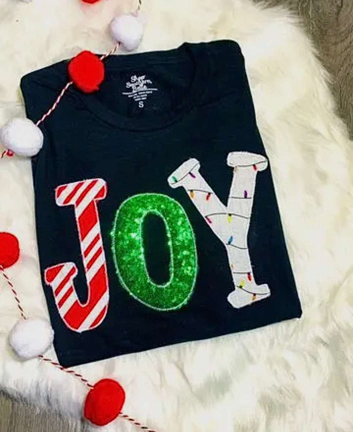 JOY HANDMADE APPLIQUED CHRISTMAS SEQUIN SWEATSHIRT