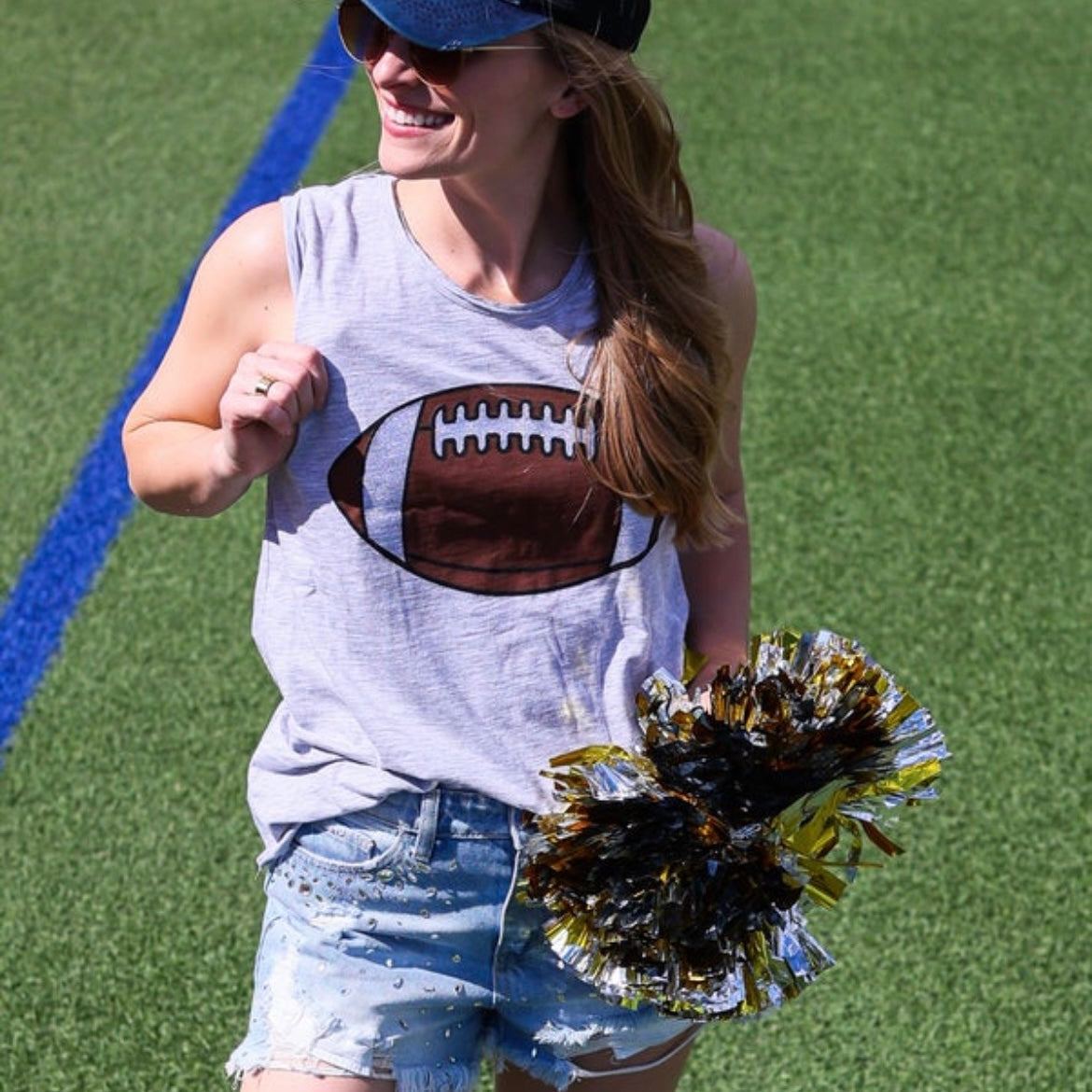 Grey Glitter Football Tank