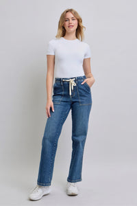JOGGER STYLE DRAWSTRING WIDE LEG MEDIUM WASH HIGH WAIST JUDY BLUE DENIM