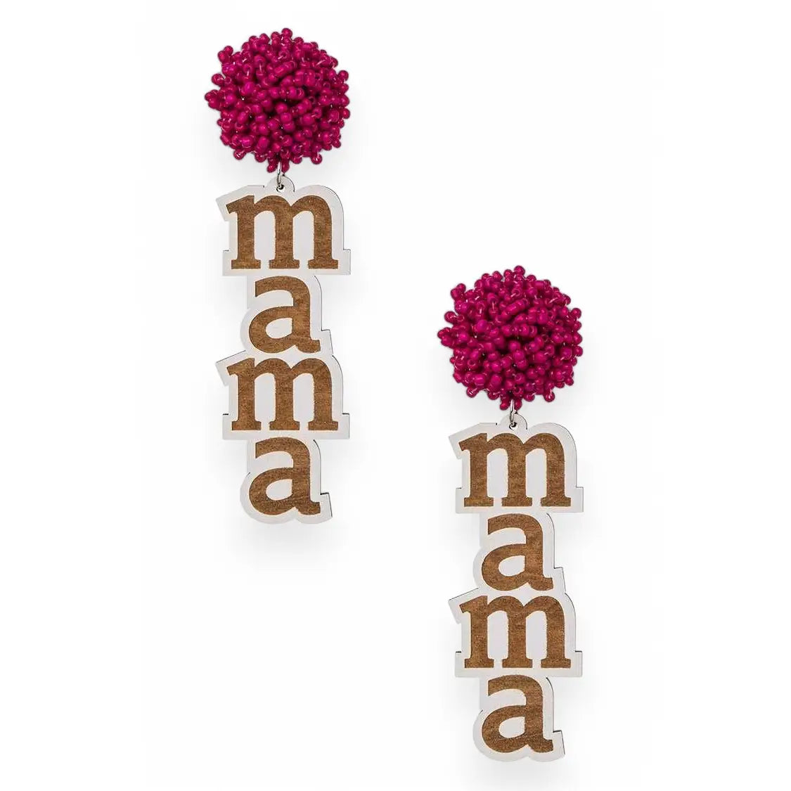 SEEDBEAD CLUSTER MAMA WOOD TWO TONE DANGLE EARRINGS