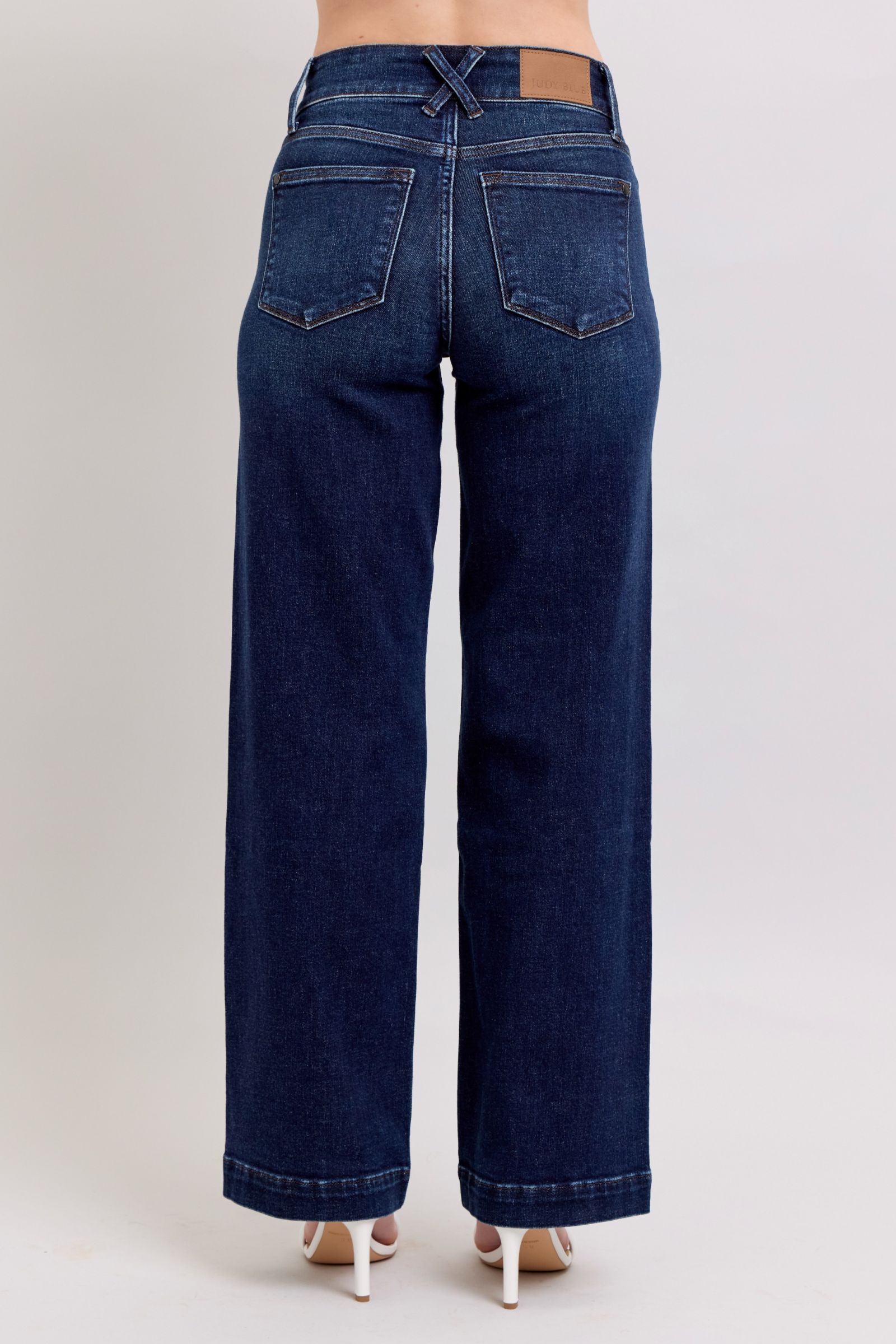 DARKWASH HIGH WAIST WIDE LEG "TROUSER LOOKING JEANS" JUDY BLUE DENIM