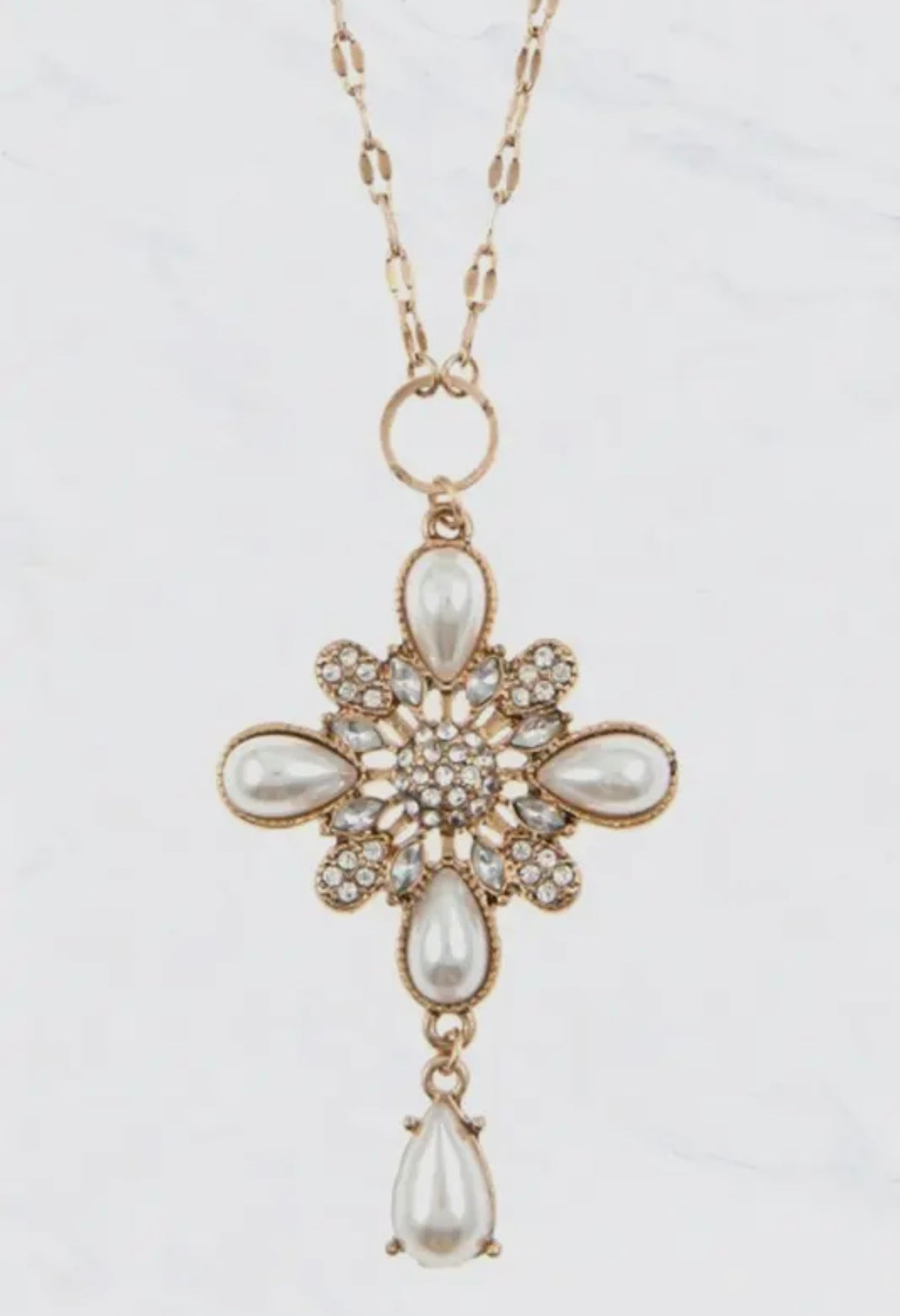 PEARL CROSS PENDANT NECKLACE