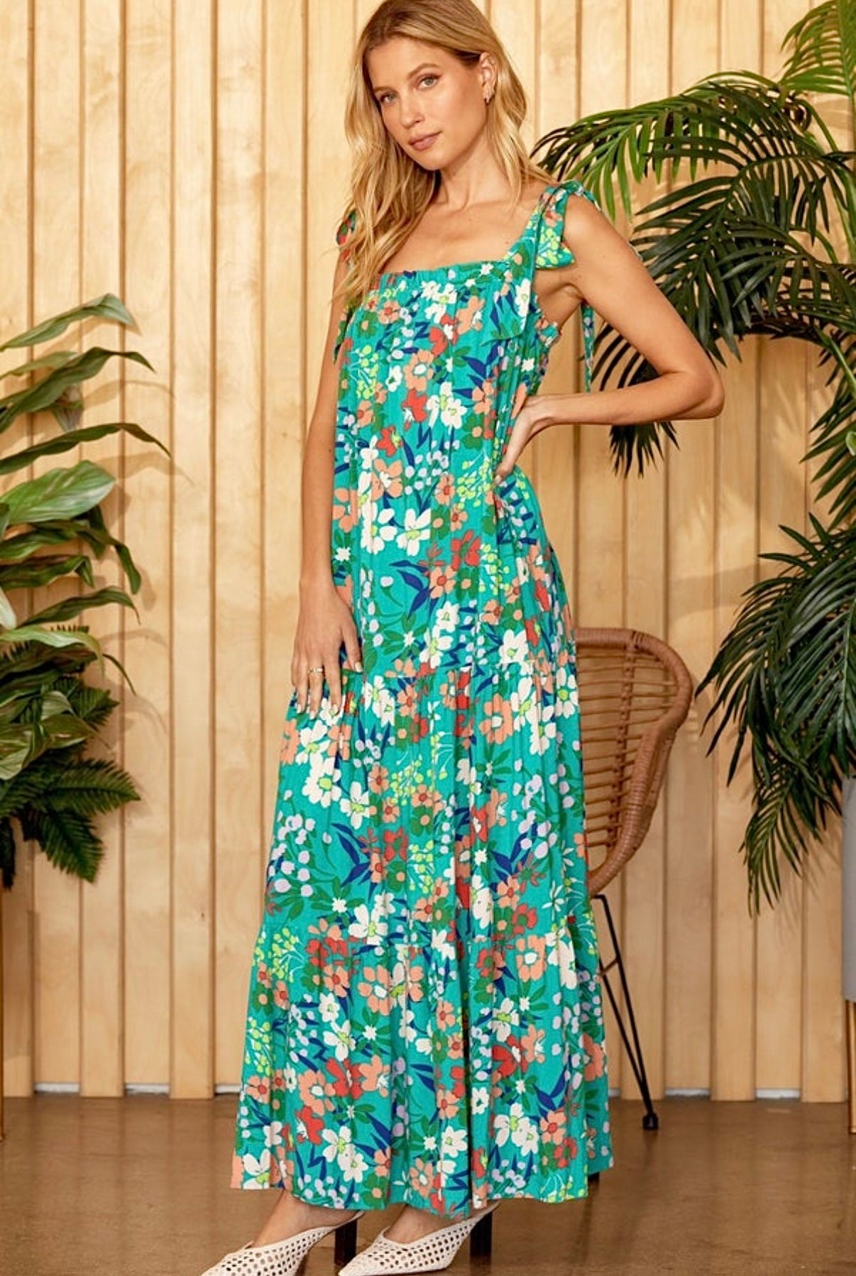 EMERALD GREEN MULTI COLOR FLORAL PRINT STRAPPY MAXI DRESS- PLUS- SALE- 3X LEFT