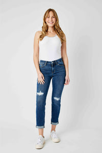 MID RISE DESTROYED SLIM MEDIUM WASH JUDY BLUE DENIM-PLUS