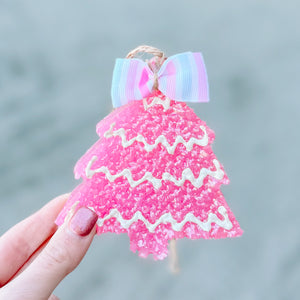 PINK SUGAR EMBELLISHED PINK CHRISTMAS TREE WITH RIBBON FRESHIE