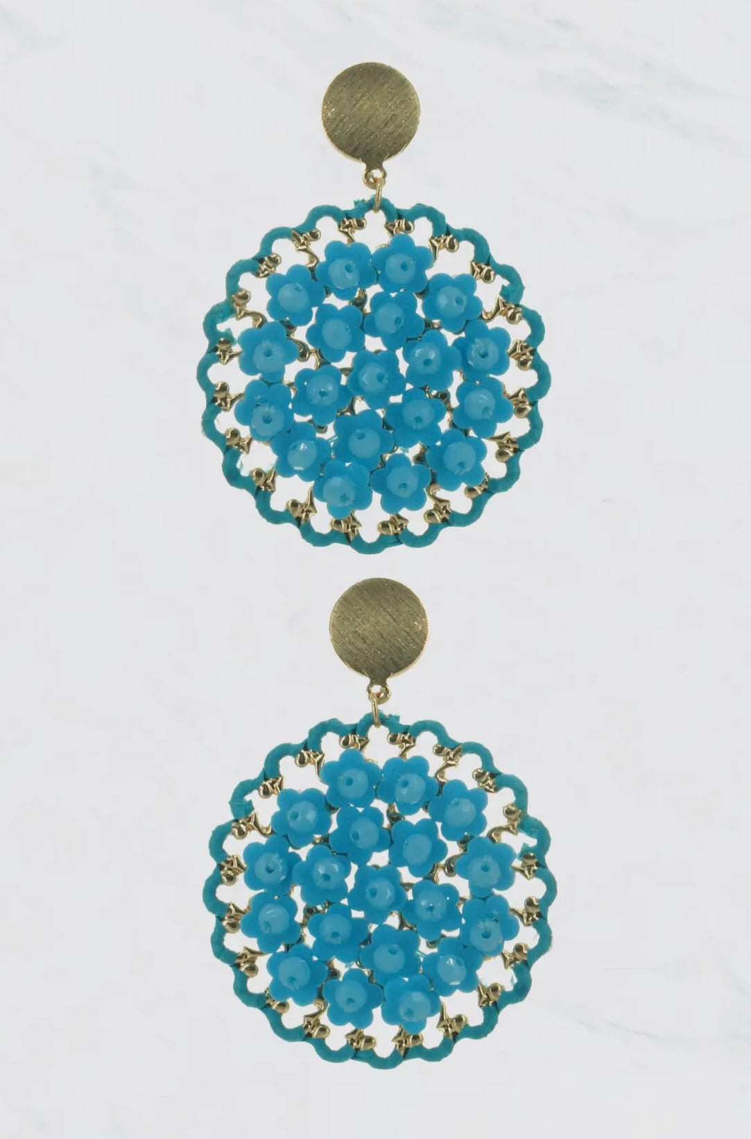 SEA-GLASS-BEADS METAL TOPPER STUD ROUND EARRINGS