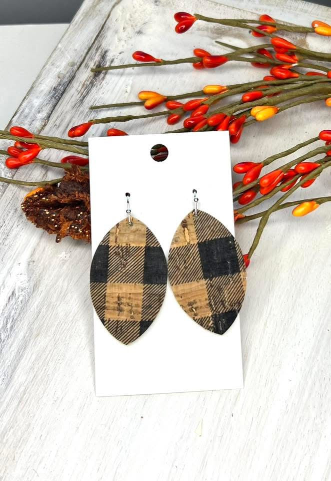 BUFFALO PLAID TEARDROP LEATHER HANDMADE EARRINGS BY B.O.D