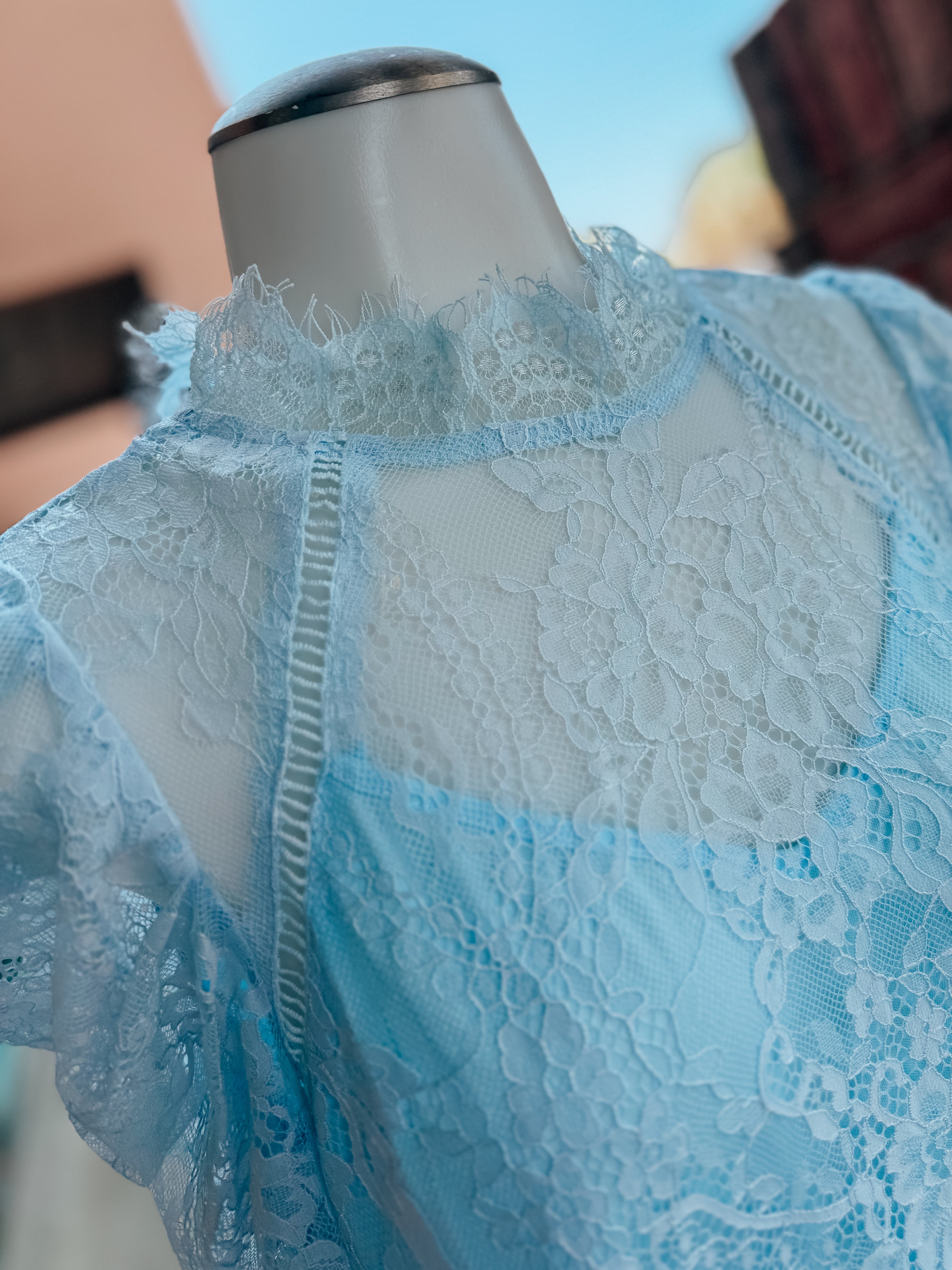 Baby Blue Lace Mock Neck Top- SALE