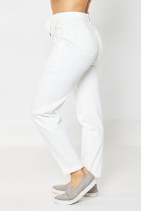 JUDY BLUE WHITE HIGH WAIST CUFFED JOGGERS DENIM