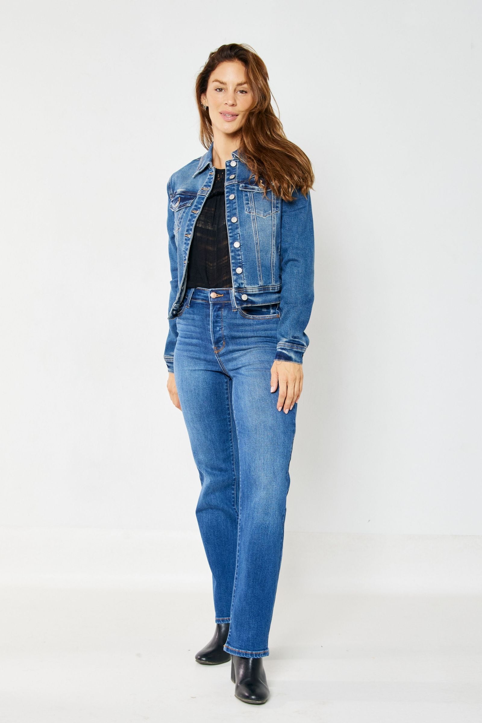 High Waist Medium Wash Hidden Button Fly Dad Jeans Judy Blue Denim-PLUS SIZES 16W & 20W left.