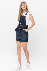 Darkwash Button & Pocketed HW Skirt Overalls-PLUS