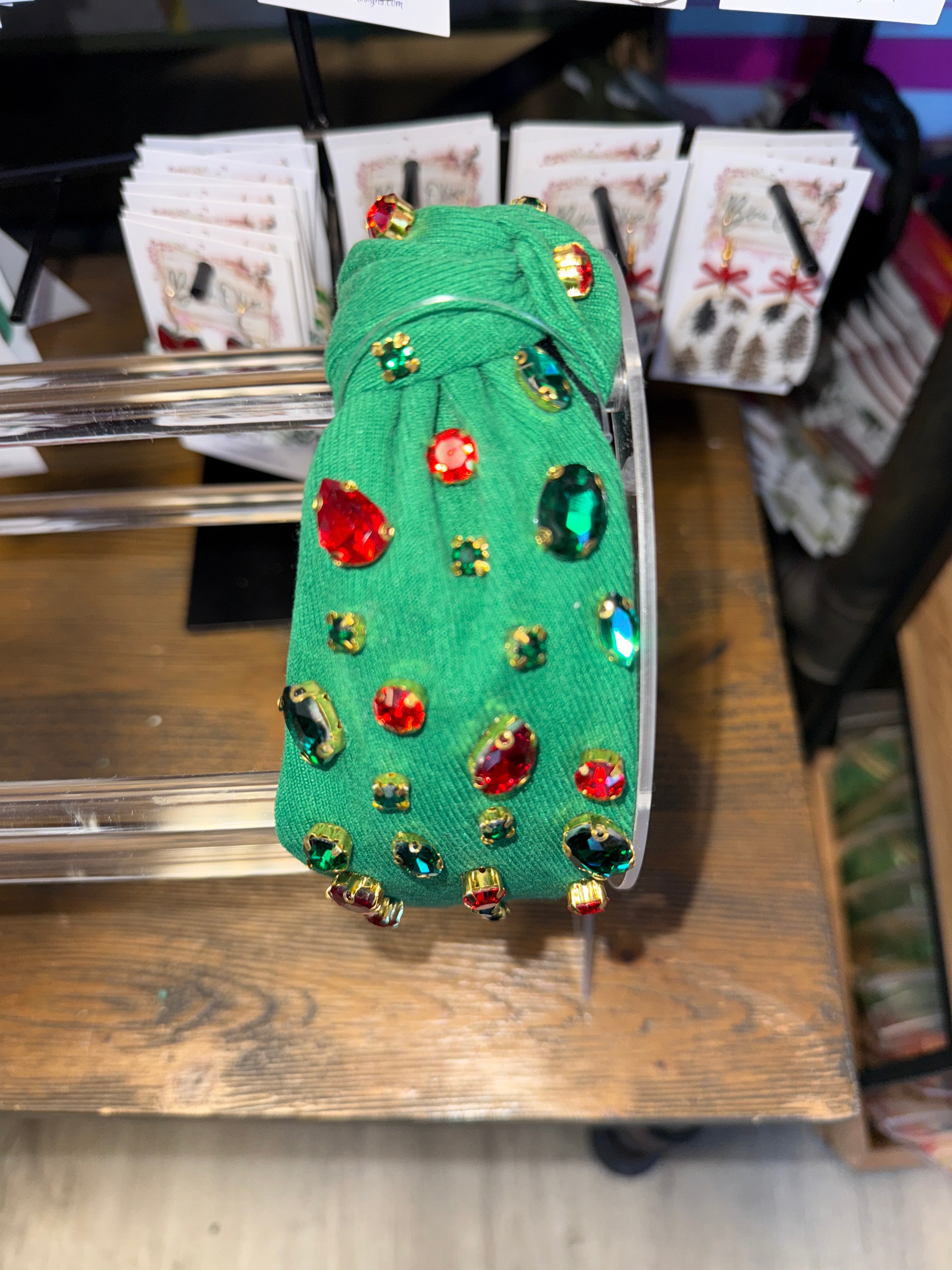 HOLIDAY GREEN TOP KNOT MULTI CRYSTAL CHRISTMAS HEADBAND