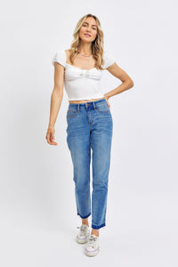 RIGID MAGIC MEDIUM WASH MID RISE RELEASE HEM BOYFRIEND FIT JUDY BLUE DENIM-PLUS