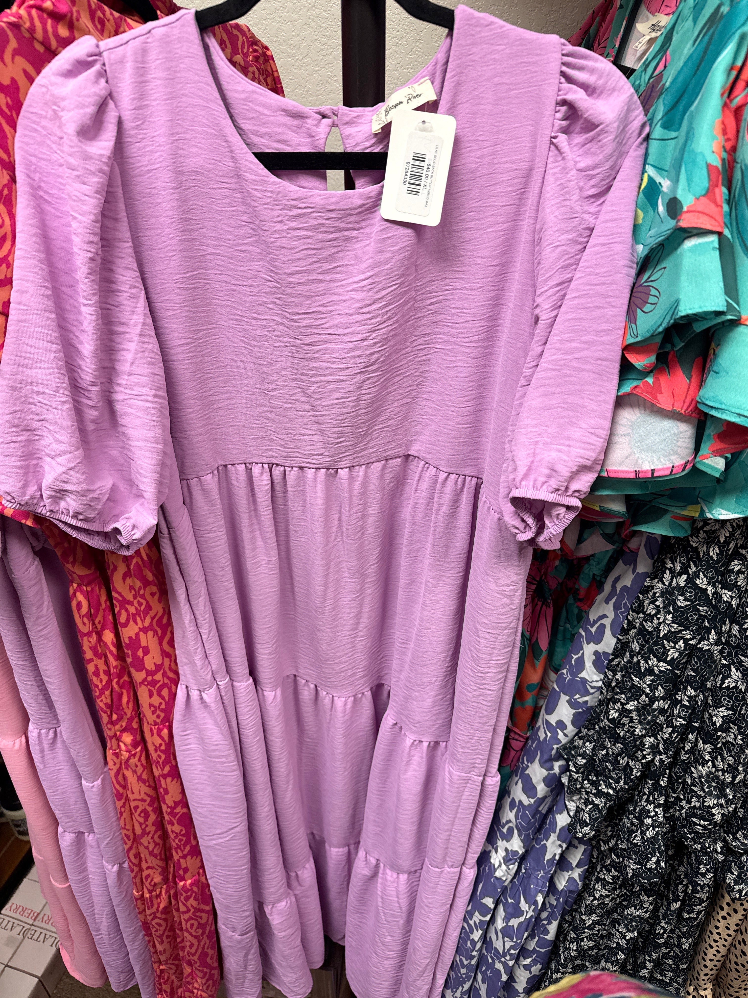 LILAC SOLID BACK BUTTON TIERED MAXI DRESS- SALE