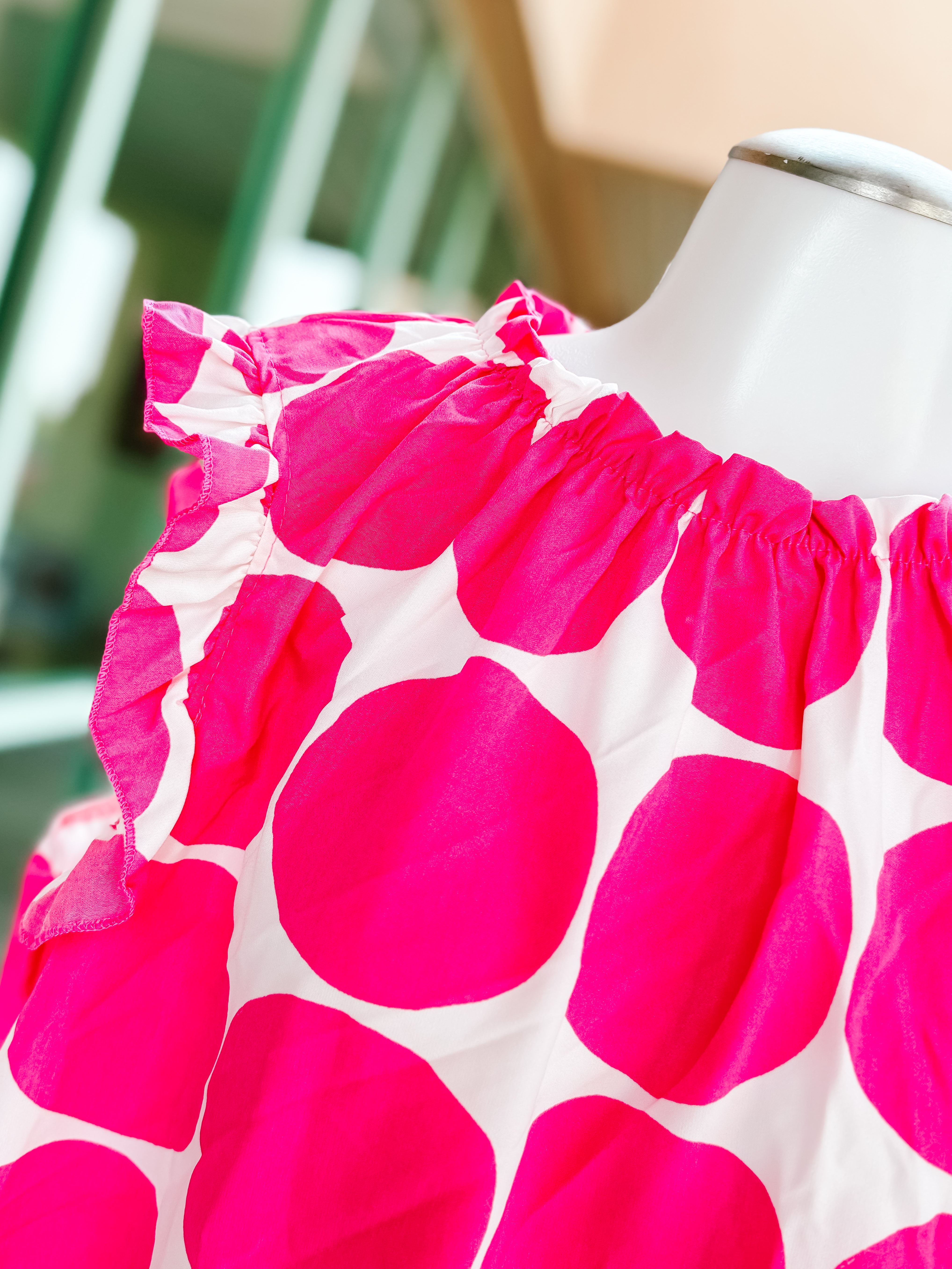 Fuchsia Ivory Big Polka Dot Ruffle Blouse- PLUS- SALE