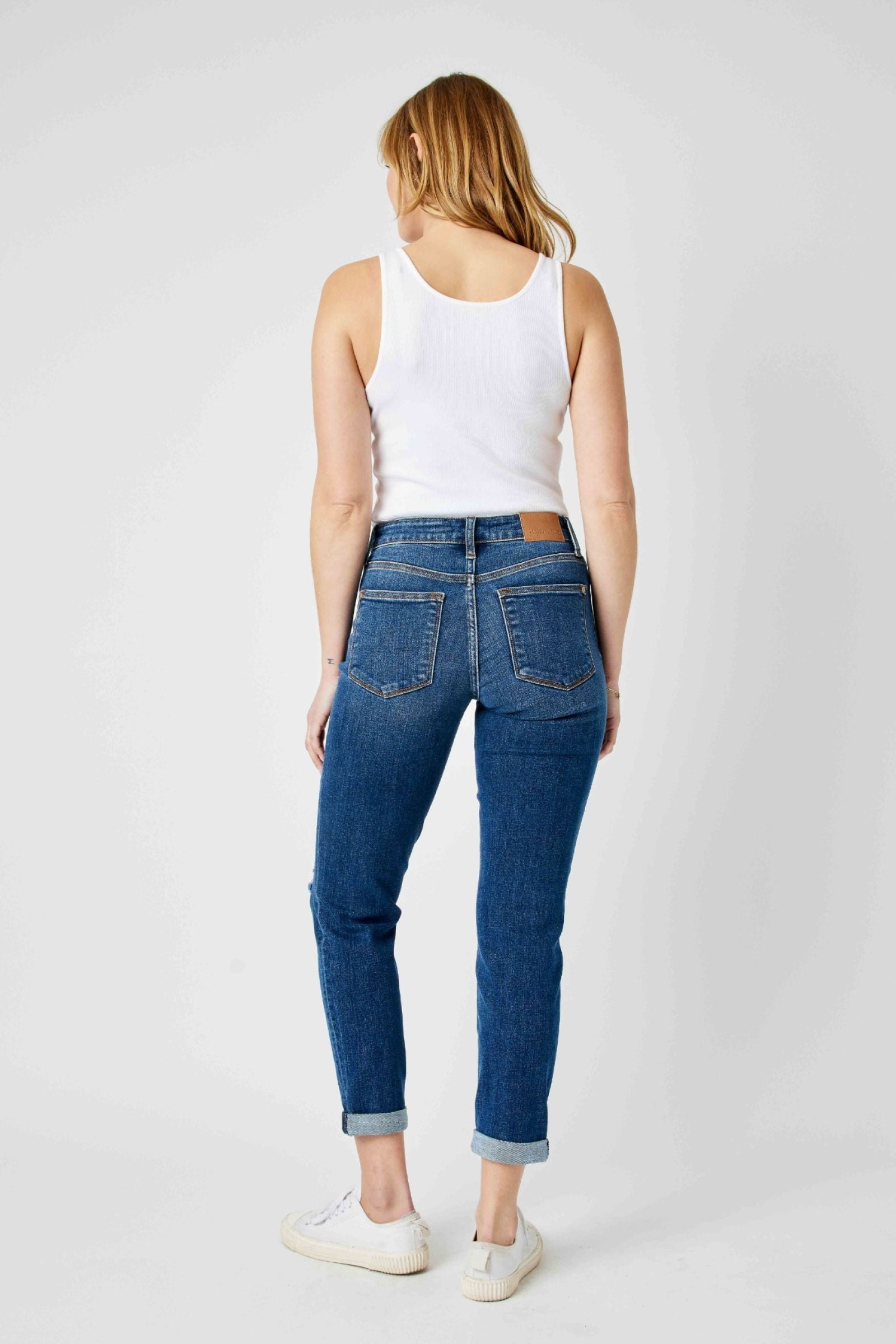 MID RISE DESTROYED SLIM MEDIUM WASH JUDY BLUE DENIM-PLUS