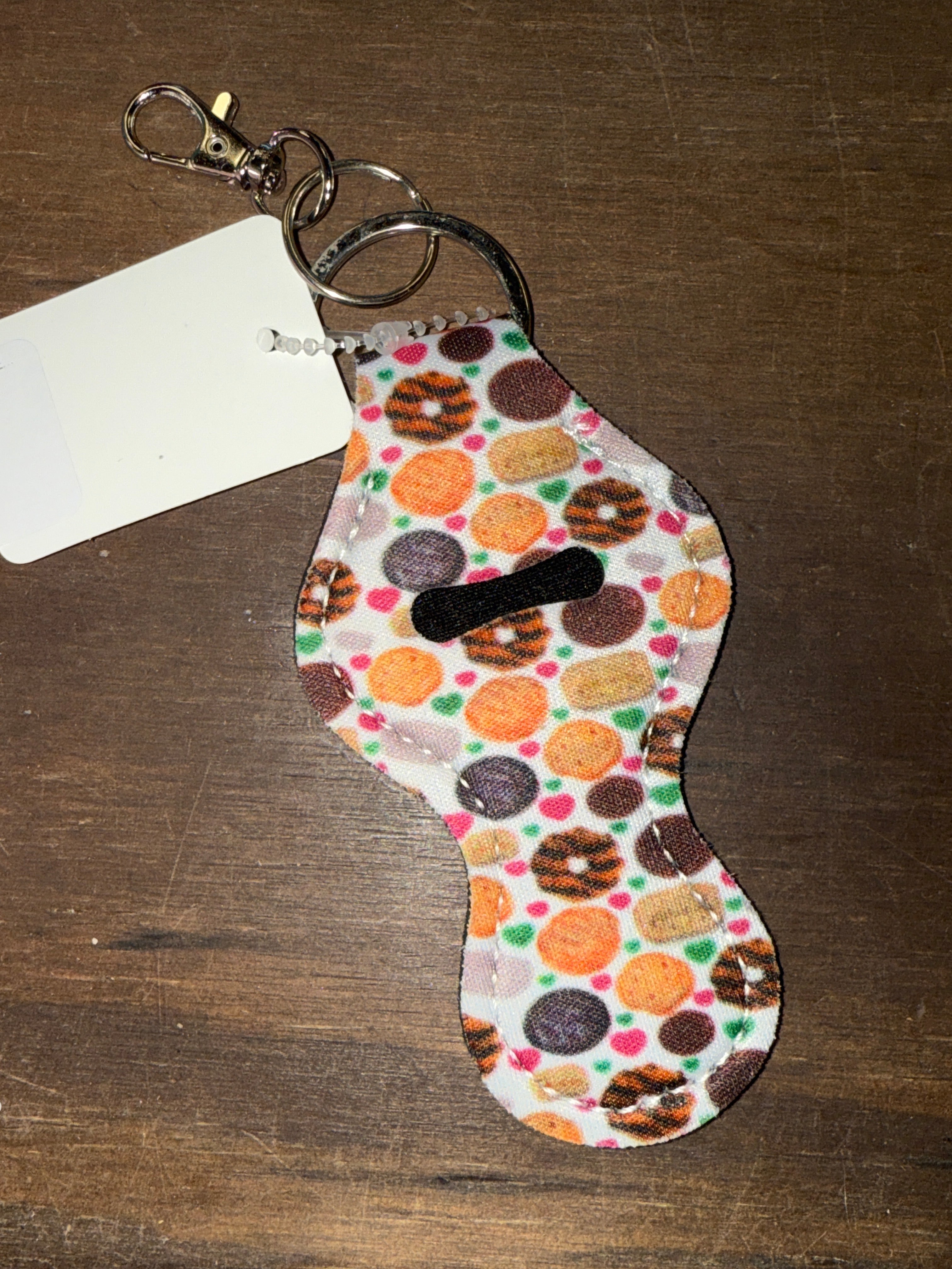 DONUT PRINT KEYCHAIN CHAPSTICK HOLDER WITH EXTRA SILVER HOOK-CLIP - SALE