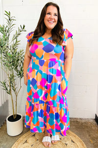 BOLD BEAUTIFUL MULTI COLOR ABSTRACT FLORAL FIT & FLARE MIDI/MAXI DRESS