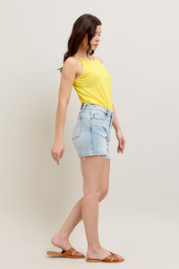 HIGH WAIST RIGID MAGIC LIGHT WASH DENIM SHORTS BY JUDY BLUE-PLUS