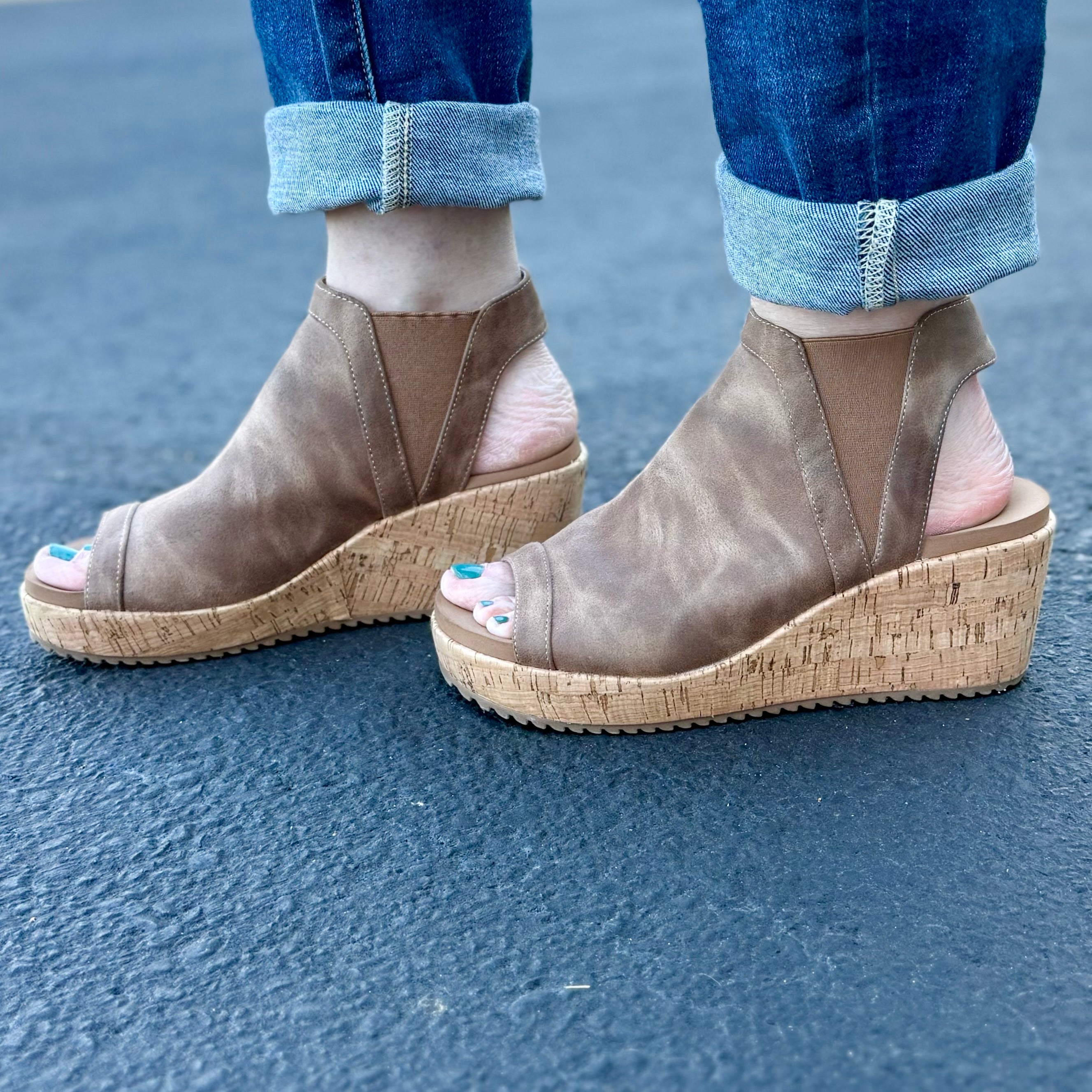 EASY NOW TAN OIL PU CORKYS SANDAL WEDGES