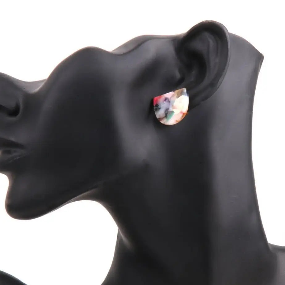 MULTI COLOR ACRYLIC STATEMENT STUD HALF CIRCLE HANDMADE BBB EARRINGS