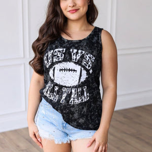 Us Vs. All Y'all Black Acid Wash Football Tank