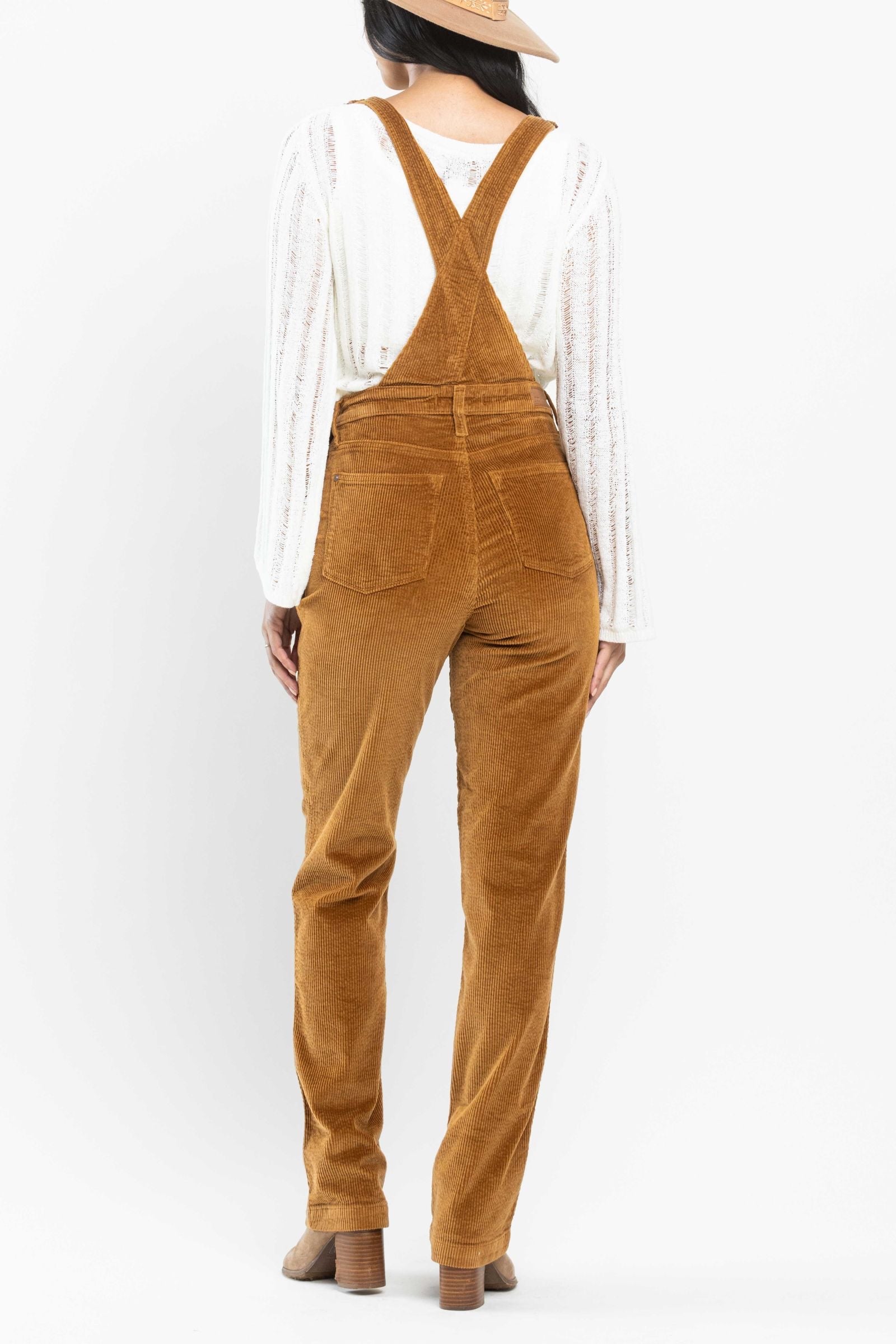 High Waist Camel Over Dyed Corduroy Overalls Straight Fit Judy Blue