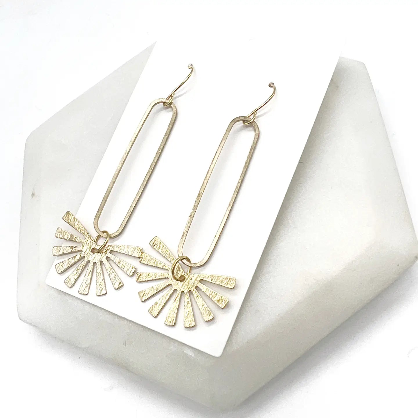 GOLD BURST LONG DROP METAL STATEMENT HANDMADE BBB EARRINGS