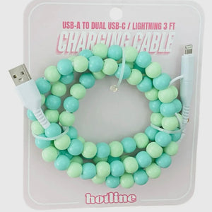 FANCY SMANCY BEADED CHARGING CABLES (USB-A TO DUAL USB-C / LIGHTENING 3 FOOT